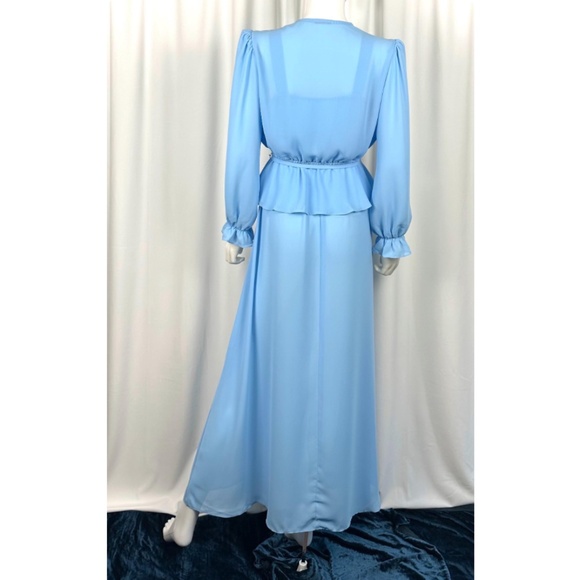 Vintage 1960’s Chiffon Belted Maxi Dress + Matching Floral Jacket in Blue • S/M - Picture 7 of 10